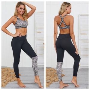 Black Leopard Leggings Sports Bra Yoga Set